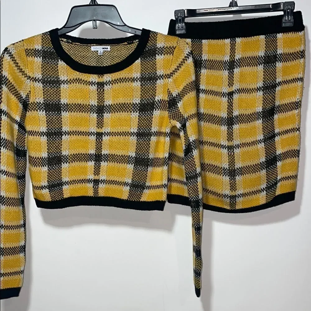 Fashion Nova Yellow Plaid Skirt Set